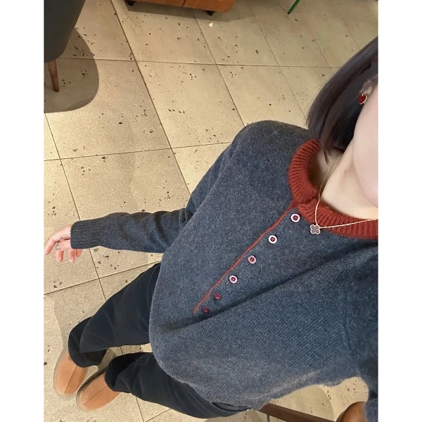 【亨利衫】设计感半门襟圆领显瘦撞色针织衫