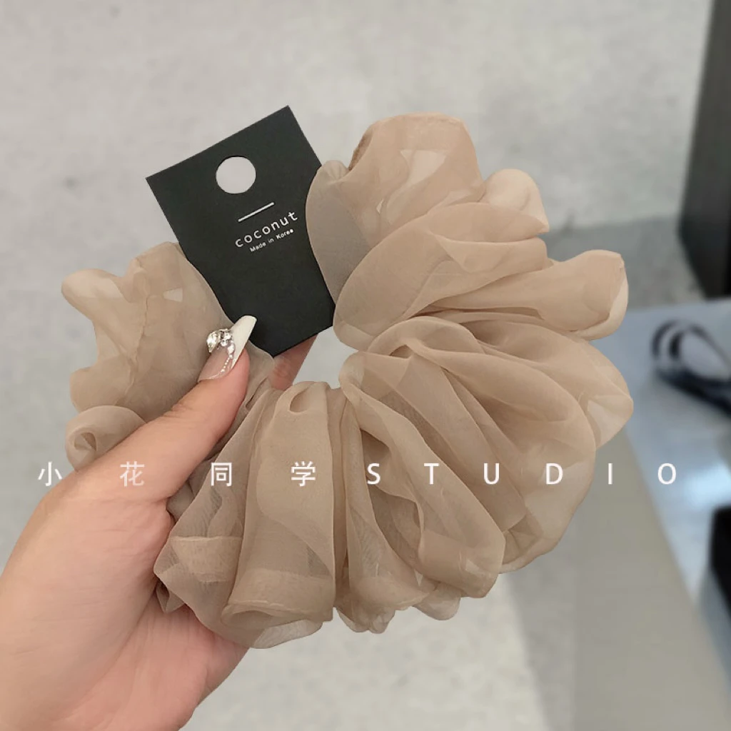 韩版发饰新款奶咖色米白色欧根纱网纱超柔软大号大肠圈发圈弹力