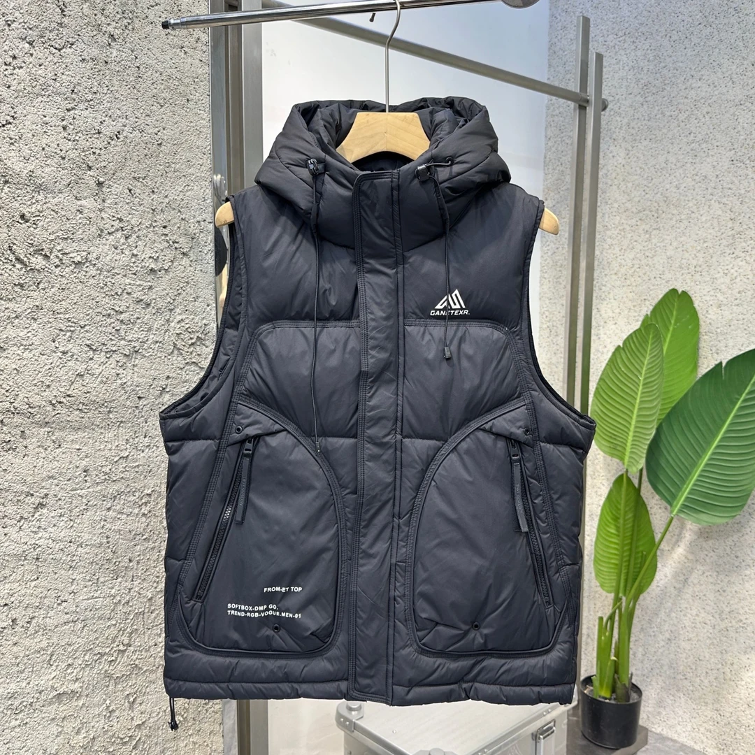 时尚帅气保暖羽绒马甲背心男2025冬季连帽加厚白鸭绒外套防寒坎肩