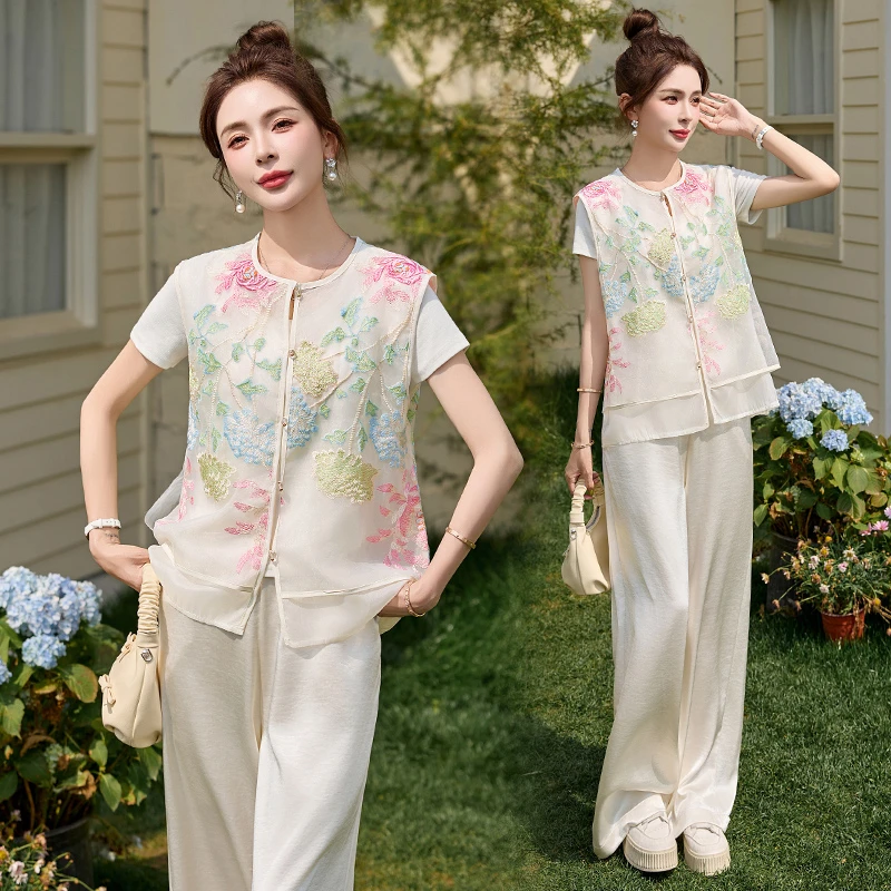 新中式国风重工刺绣马甲外套女2025年夏季新款复古气质薄款短上衣