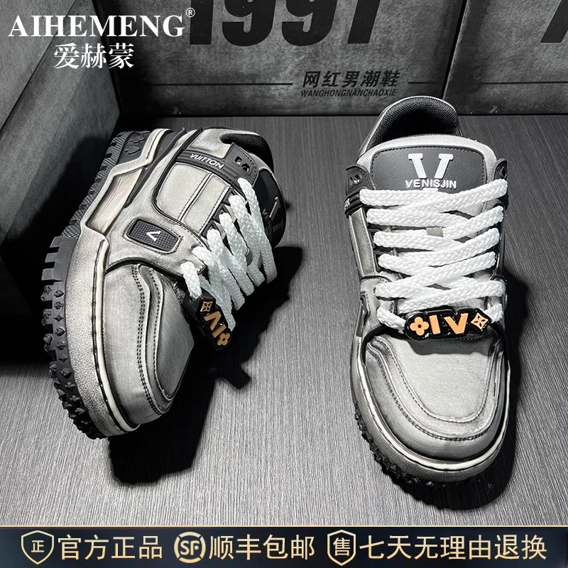 爱赫蒙板鞋干净感痞帅爆款2025新款潮流夏季鞋子男款美式休闲男鞋