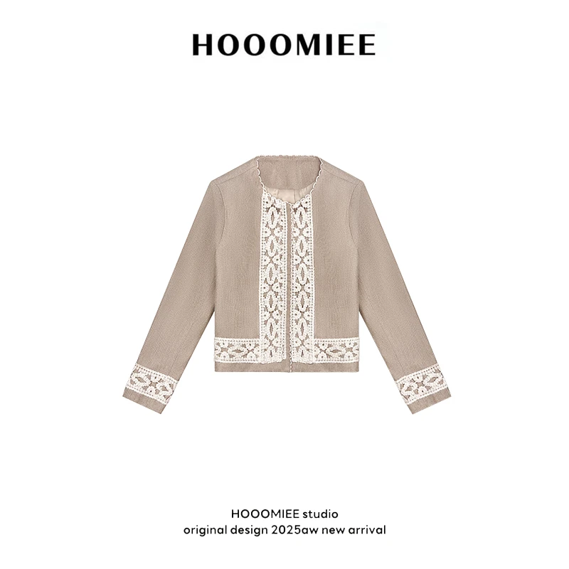 Hooomiee轻奢小香短款时尚花纹设计长袖女士外套253630