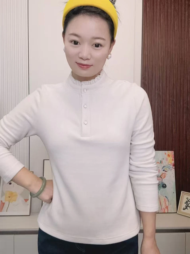木耳领长袖半高领加绒中老年女装时尚保暖气质