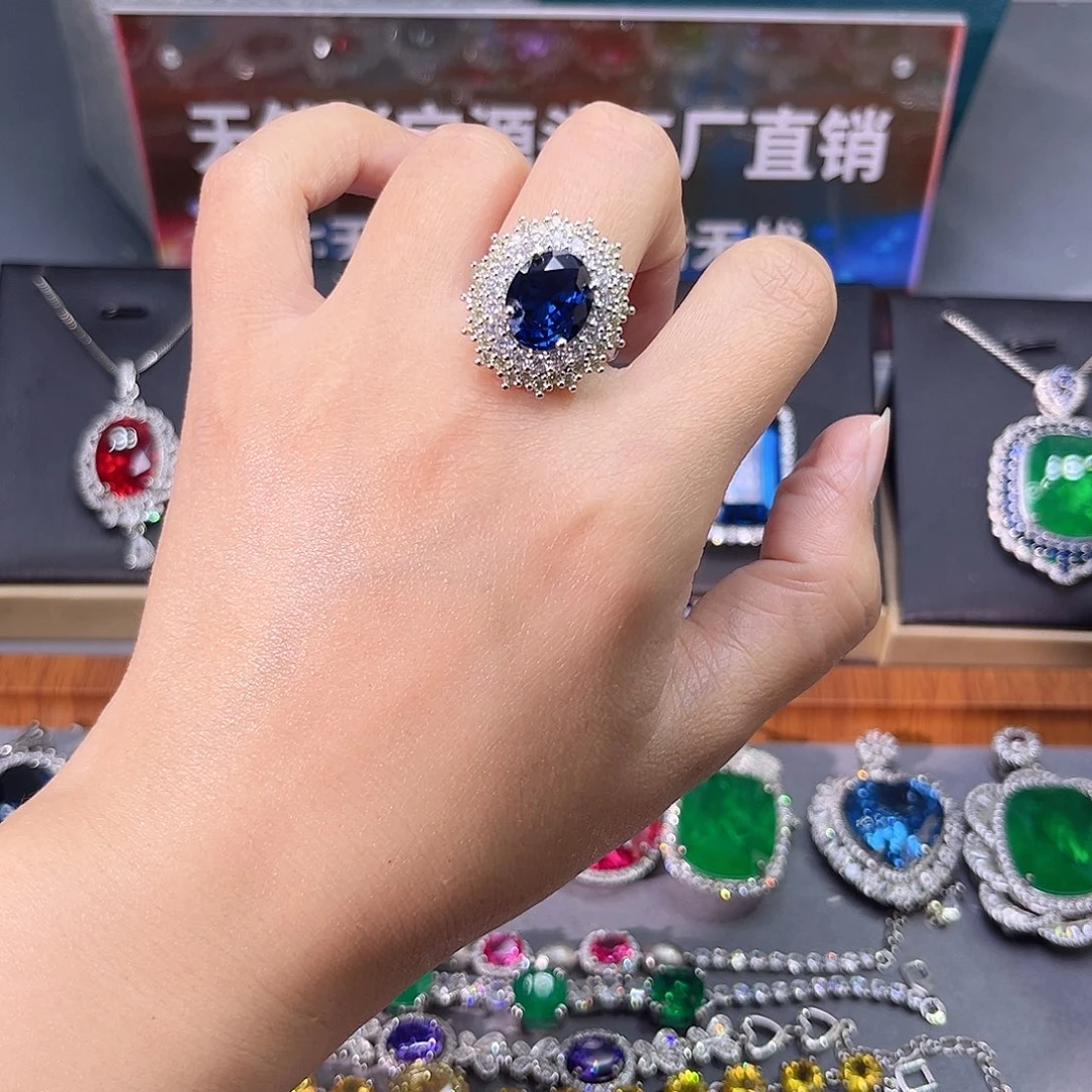 戒指蓝宝石银S925镶嵌64
