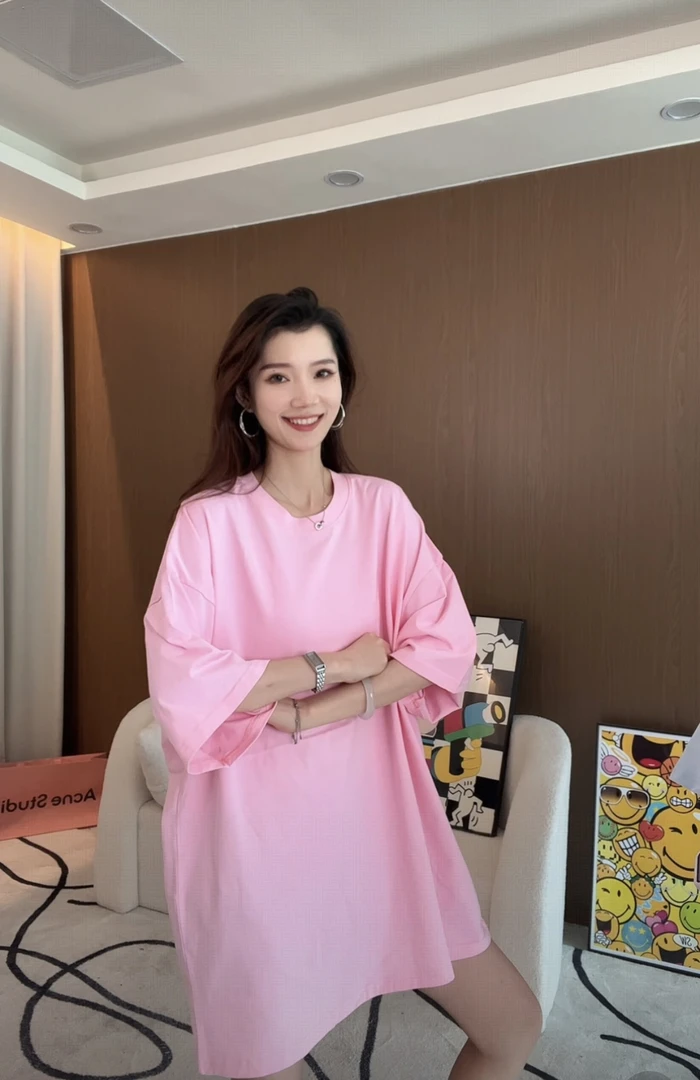 2025年夏季新款净版大T中长款遮屁股慵懒感时尚百搭纯棉T恤T280