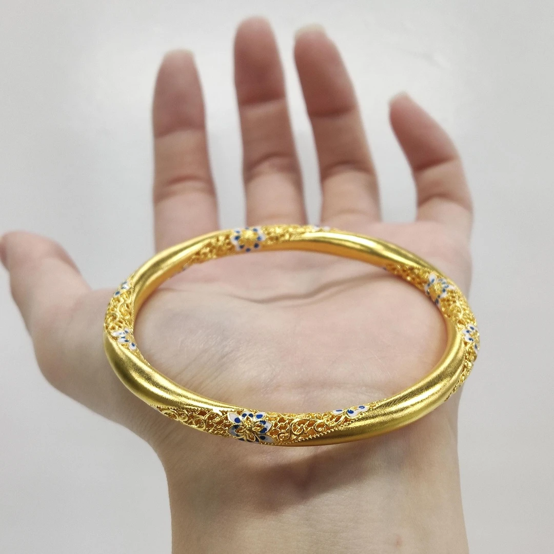【金手镯】青花珐琅手镯黄金5G足金999经典百搭国风精致气质零附加