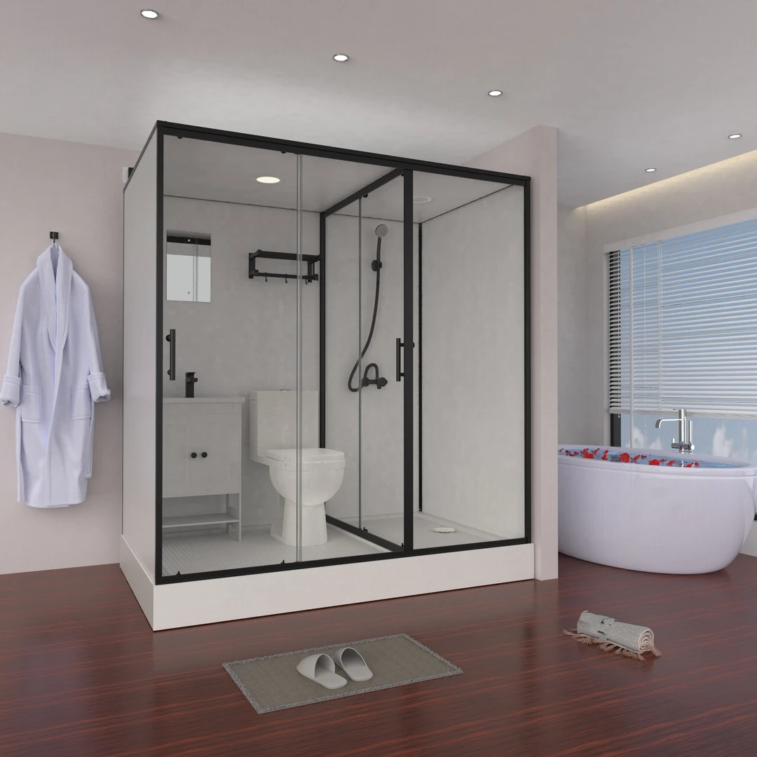 1.9*1.2*2.15黑正/侧开含马桶玻璃隔断铝合金整体一体式淋浴房