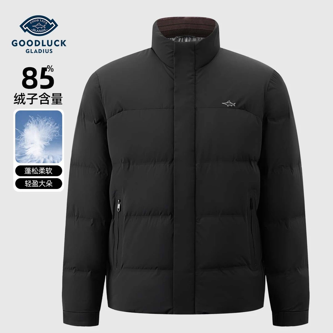 德鲨鲨鱼冬季新款85%白鸭绒立领保暖防寒外套男款羽绒服-L2T56549