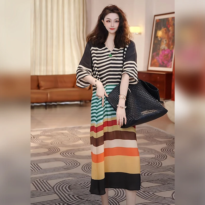 Linda姐高端线【欧若风】新款时尚气质彩条连衣裙裙子AS5LYH0749