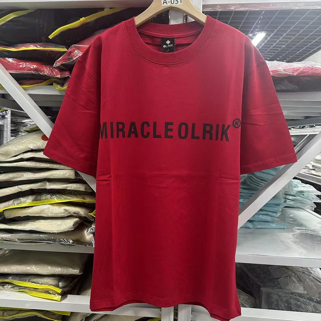 (红)美式复古字母LOGO印花短袖T恤