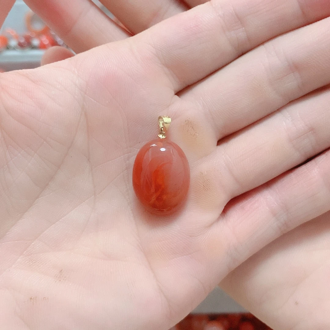 思***涯南红玛瑙银S925镶嵌吊坠(不含链)