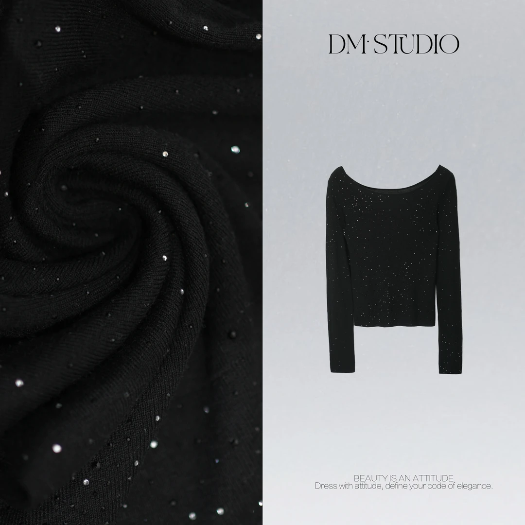 DEDM•STUDIO/气质小众慵懒满天星钉钻圆领打底上衣2510TX/MS21222