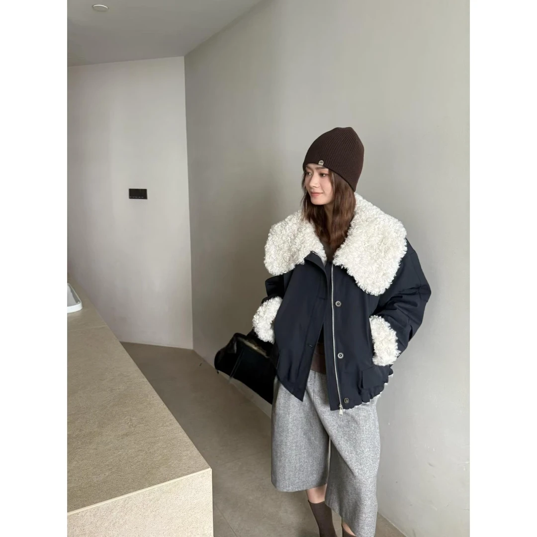 2025冬季新款时尚毛毛大翻领派克服外套女加厚保暖上衣减龄显瘦潮