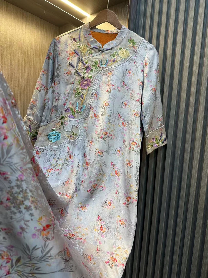 紫竹萧-斜襟新款高定国风中式复古时尚气质连衣裙