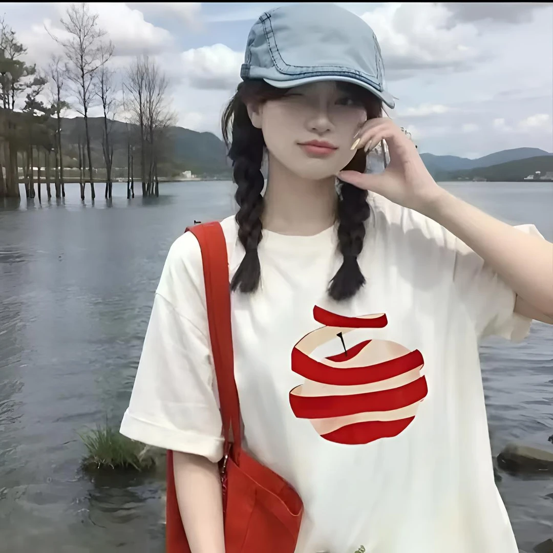 【小苹果十字猫】立体印花夏季新款国潮复古显瘦白色半袖t恤设计感