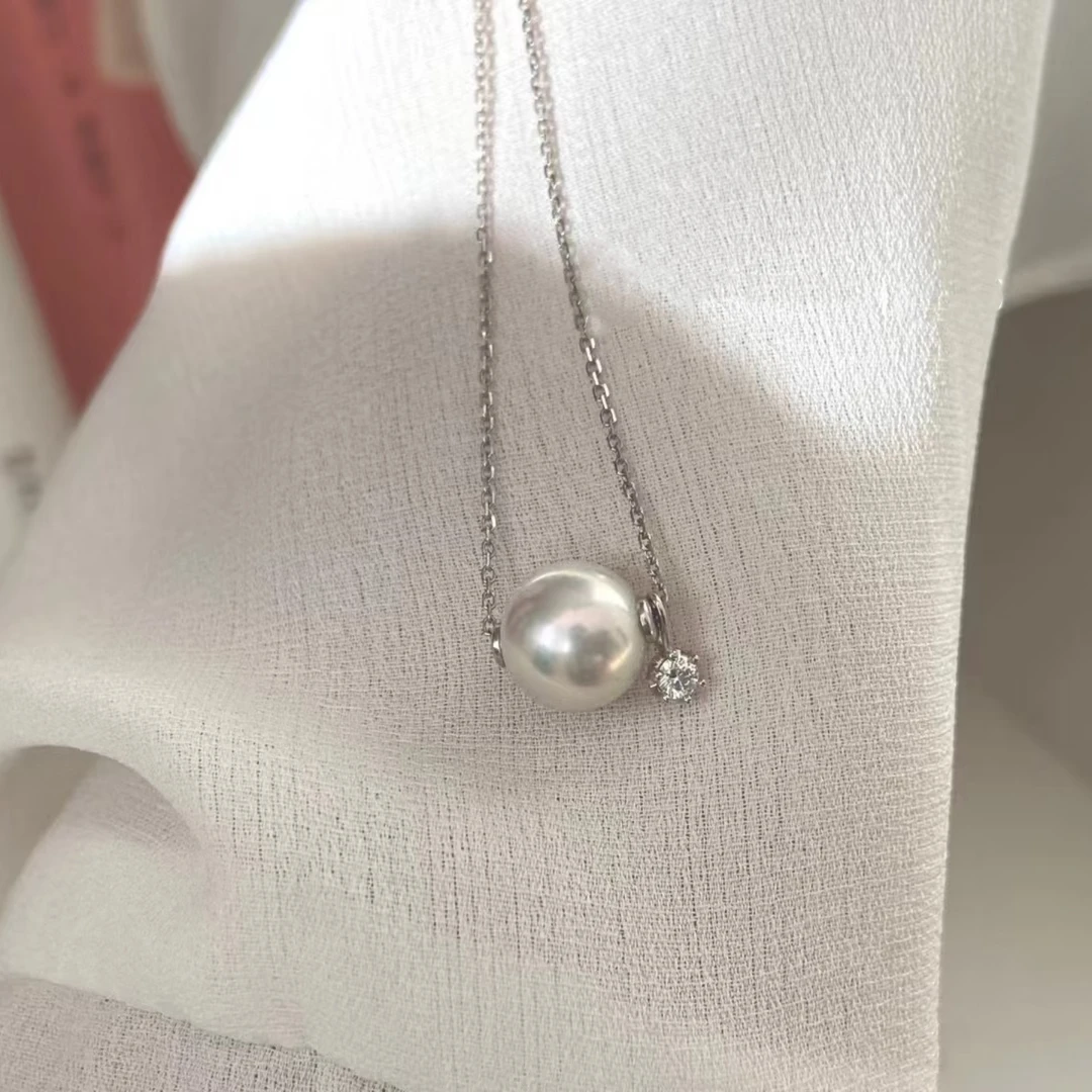 【薇拉特选】人鱼泪18k金路路通11-12mm爱迪生赛澳白珍珠吊坠气质