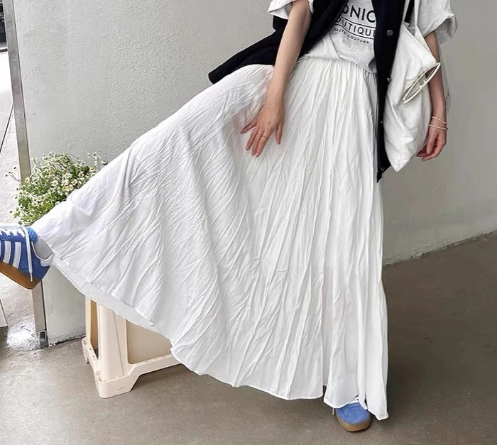 风华珏早秋纯色A字修身百搭两侧口袋半身裙（纯白）