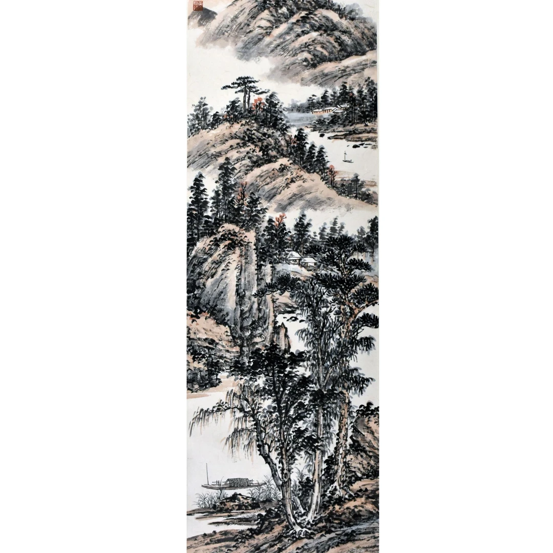 HM0245 夏山泊舟 124×34cm 纸本立轴 3.8平尺