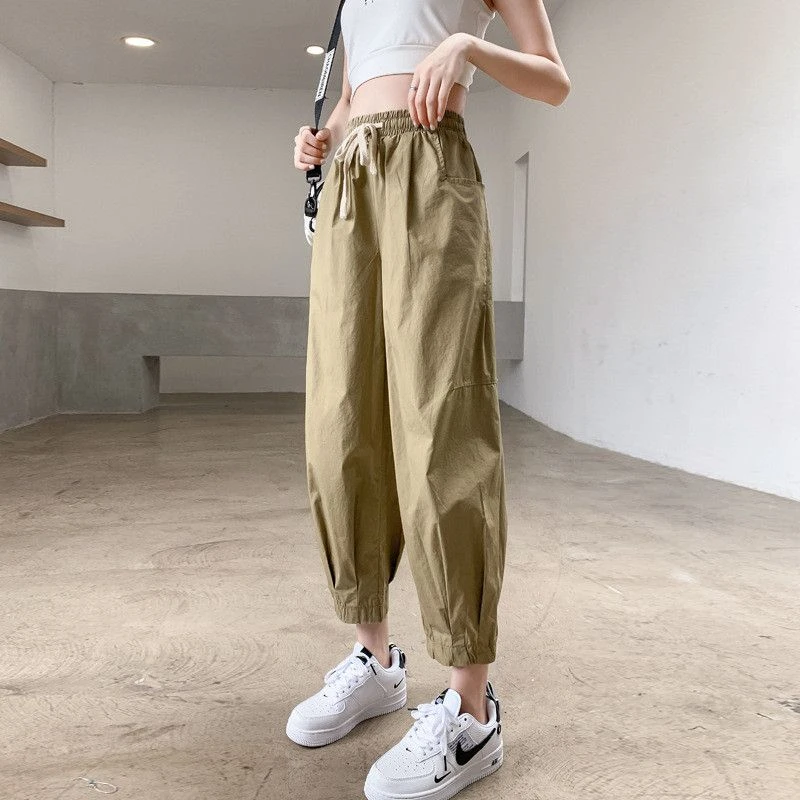 工装哈伦裤女萝卜2025新款九分春夏薄款休闲裤子小个子黑色灯笼裤