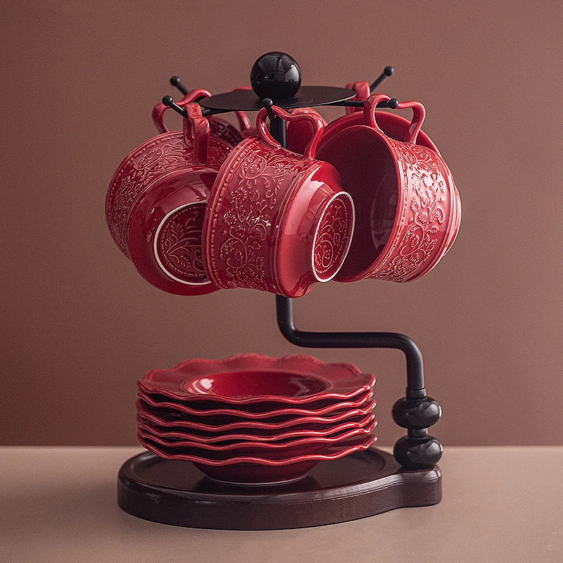 复古喜庆咖啡杯碟套装高级感精致陶瓷喝水杯子创意下午茶花茶茶杯