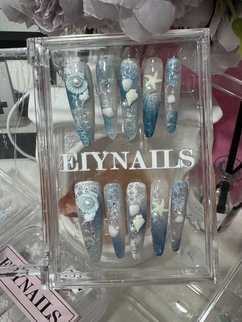 【晶蓝海贝】主图所见即所得纯手工穿戴甲默认微瑕介意勿拍