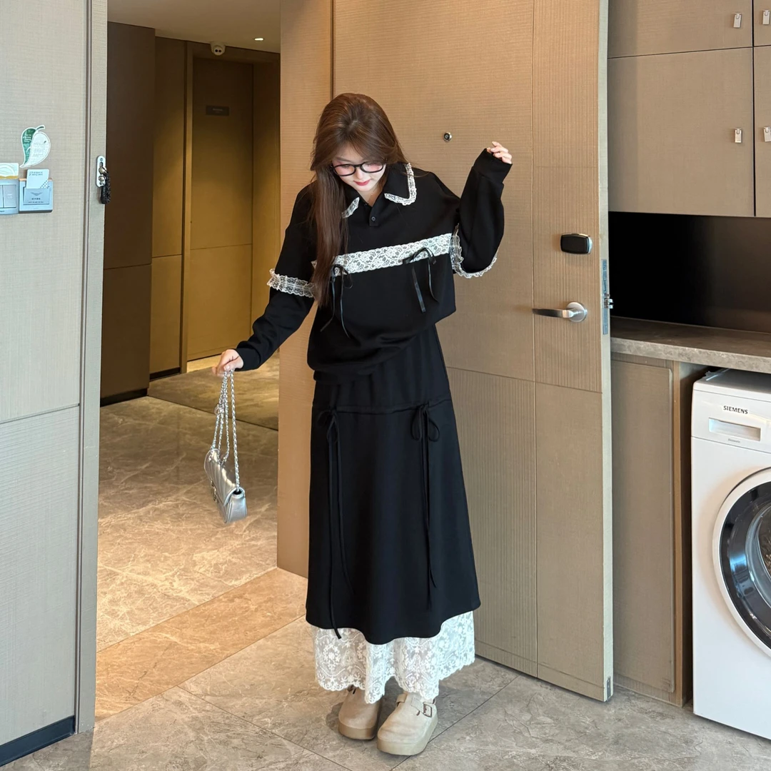 盈盈&南岛风大码女装拼接法式上衣春秋胖mm显瘦韩系套装ZYY1458