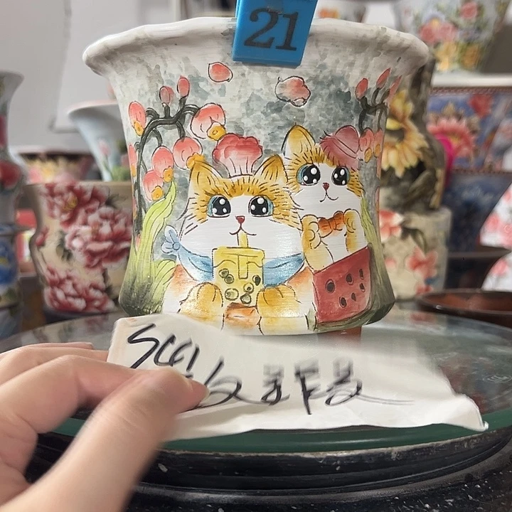 景德镇幸运花盆手绘韩式花盆