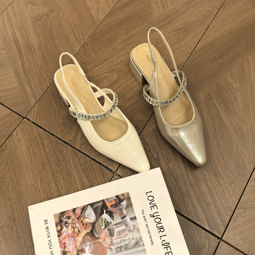 凉鞋气质时尚百搭夏季外穿细跟粗跟网红法式平底尖头中跟仙女风