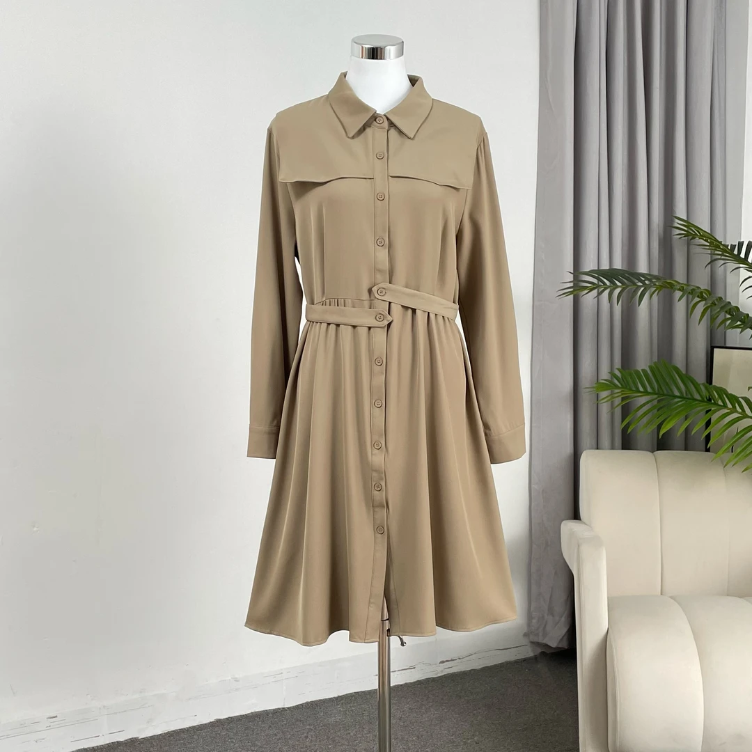 3606大码胖mm法式气质显瘦高级感polo翻领收腰衬衫连衣裙30219