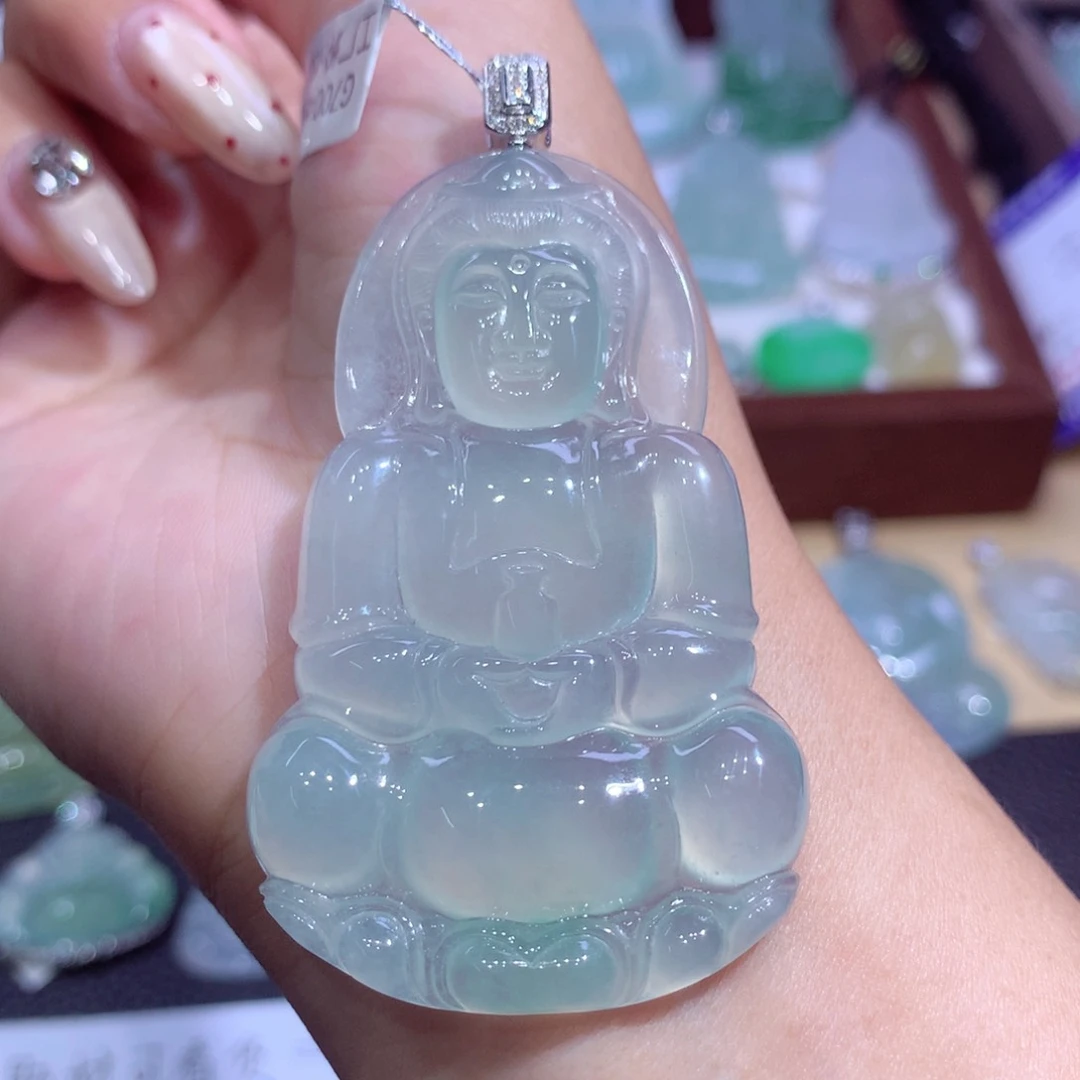 吊坠(不含链)18K金镶嵌翡翠观音