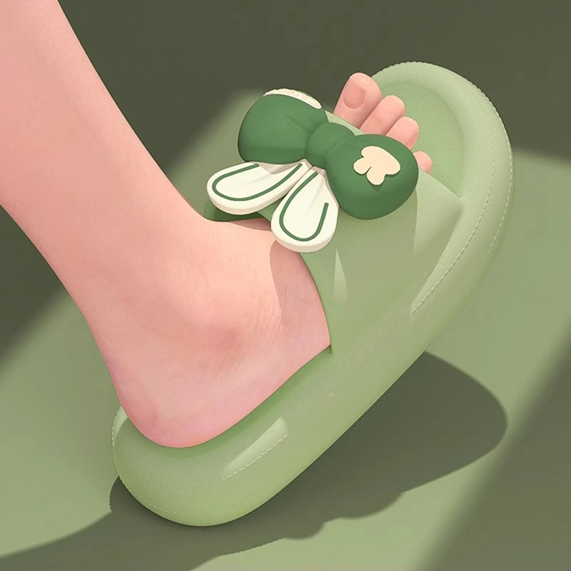 网红可爱蝴蝶结舒适柔软情侣夏季居家防滑凉拖厚底女士时尚凉拖鞋