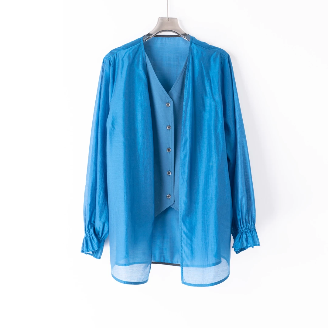 PS250223大码女装胖mm休闲上衣时尚秋季衬衫拼接假两件上衣