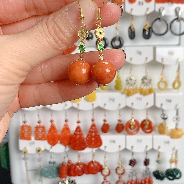 翡翠耳饰银S925镶嵌翡翠