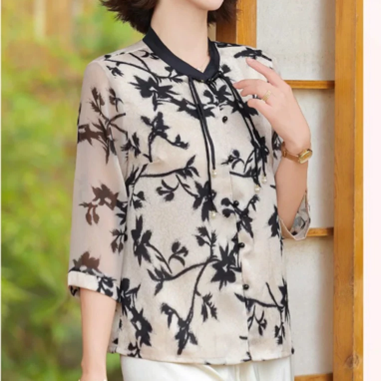 新款气质夏季七分袖妈妈洋气高贵小衫