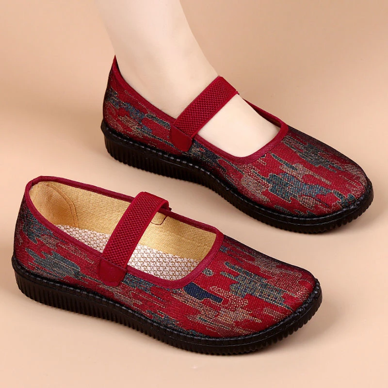 加宽春夏透气软底妈妈鞋老年平底老北京布鞋单鞋老人鞋休闲奶奶鞋