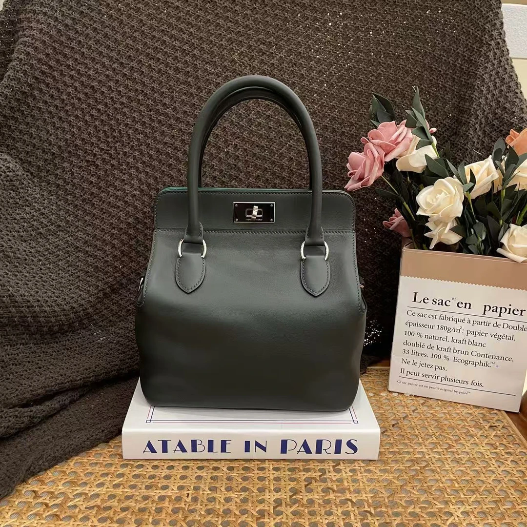 99新 Hermes/爱马仕 toolbox 20 C s皮 祖母绿丝绒绿银扣0923m3