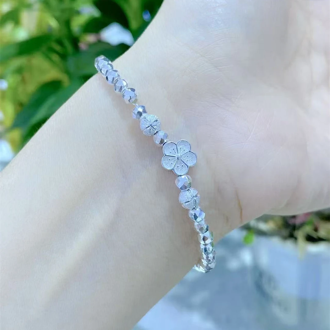 足银手链 990新款镭射蹦迪珠桃花手链