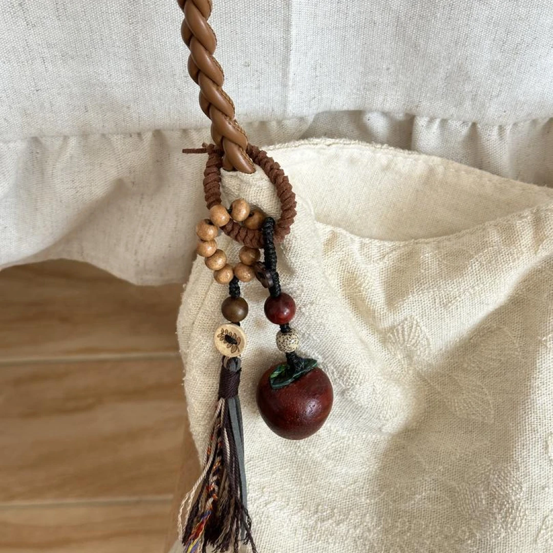 苹安木雕苹果手工编织包挂手机链木质原创挂件生日礼物推荐秋季