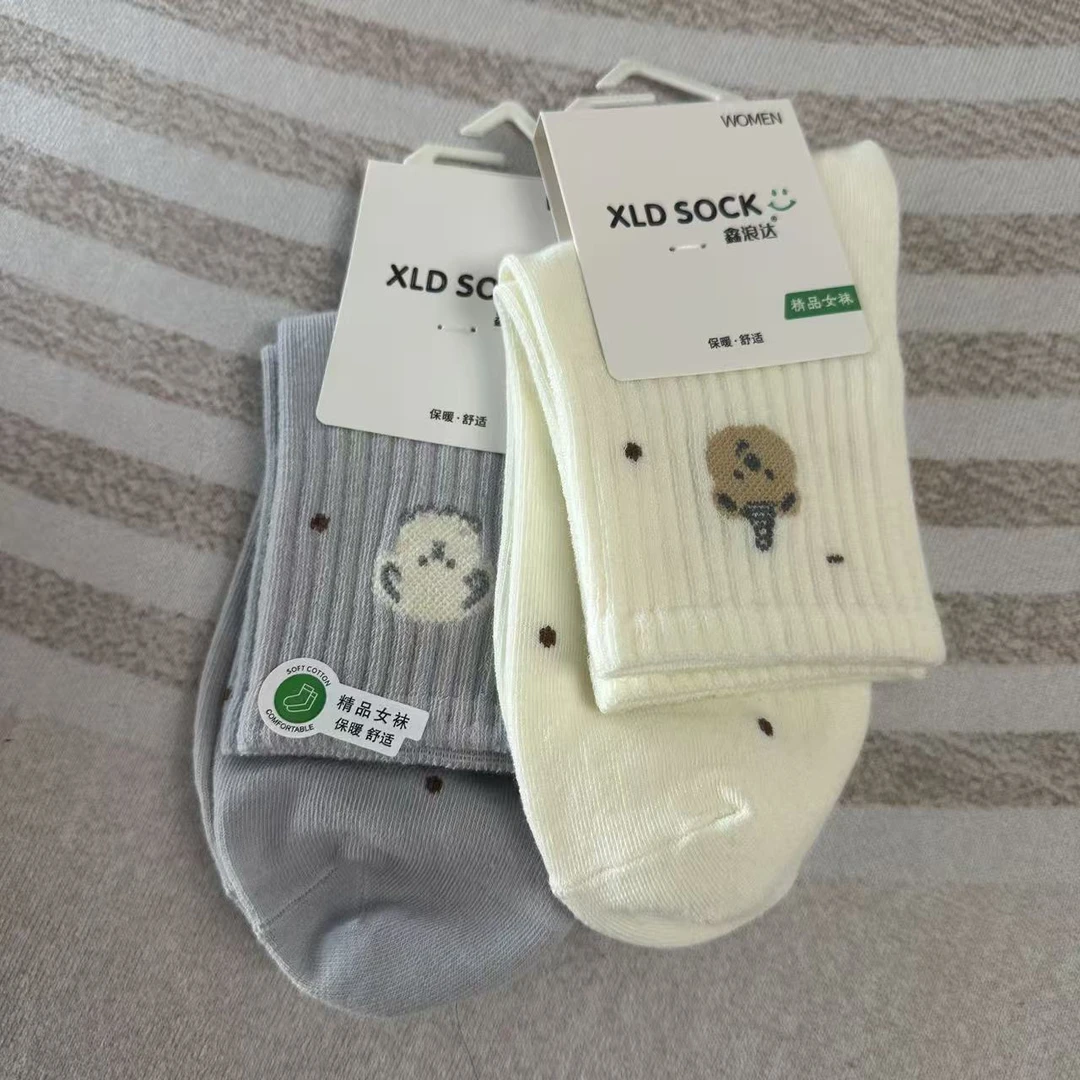 女常规款秋季中筒冬季夏季中筒袜提花可爱风保暖厚款