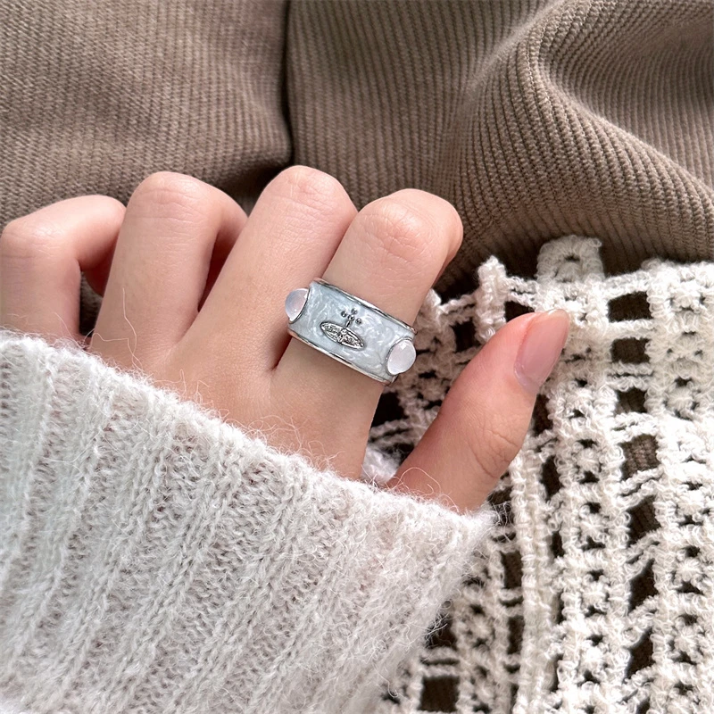 合金亚克力戒指 J0358-1法式轻奢土星戒指时尚百搭简约个性设计感