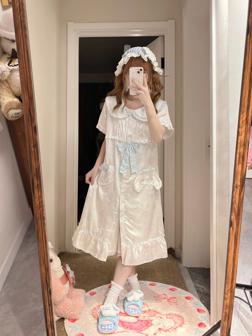 原创【蓝色大耳狗】春夏季新款娃娃领睡裙女可爱家居服连衣睡衣外穿