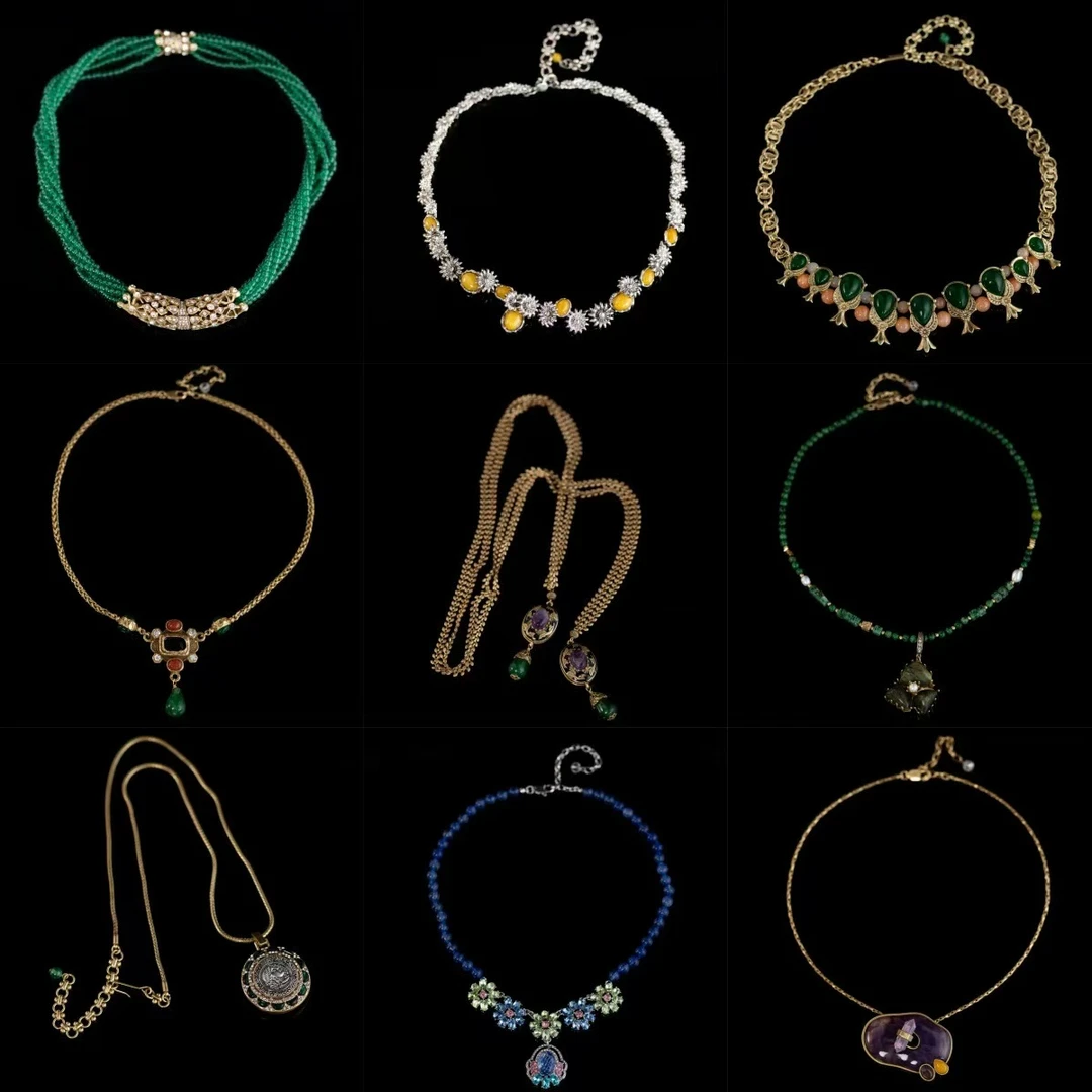 铜合金陶瓷项链 高级感中古饰品小众气质轻奢