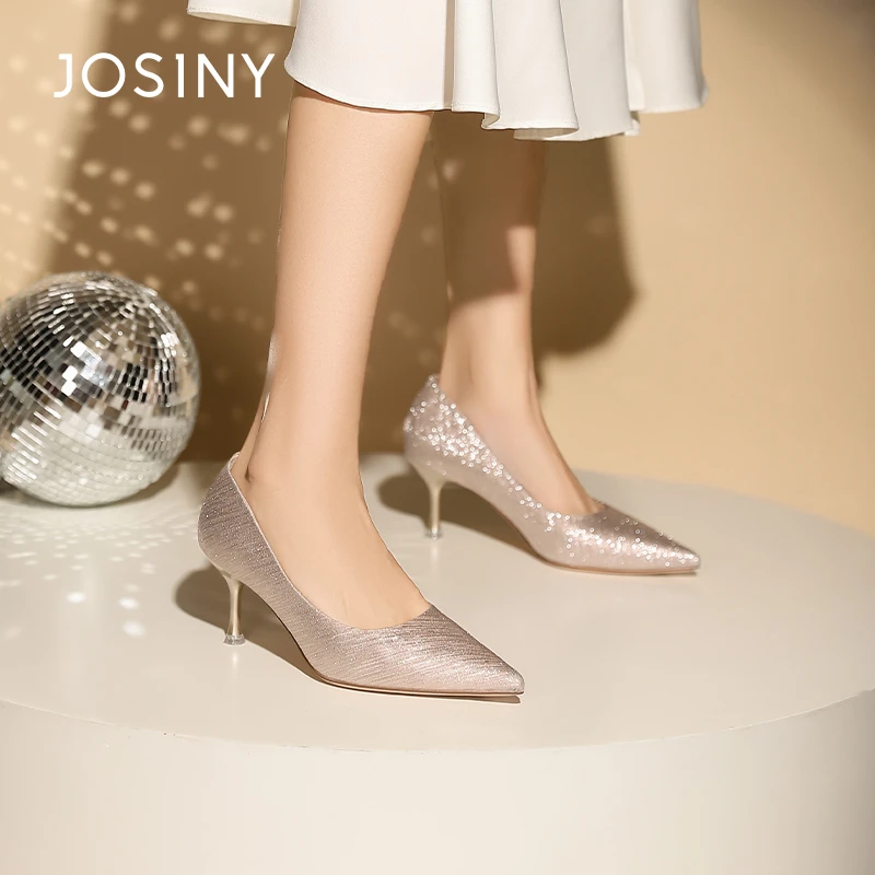 卓诗尼高跟鞋女2025春季新款尖头细跟新娘鞋婚鞋子玫瑰金单鞋气质