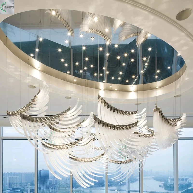 宴会厅LED羽毛叶片条纹剑树叶花瓣吊灯酒店大堂会所别墅楼梯间沙
