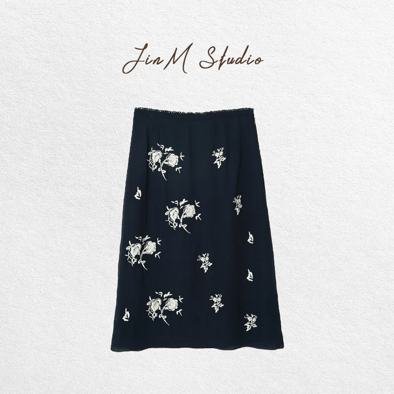 Jinmstudio丨【万针刺绣】小众重工刺绣手工穿珠半身裙602501A3346