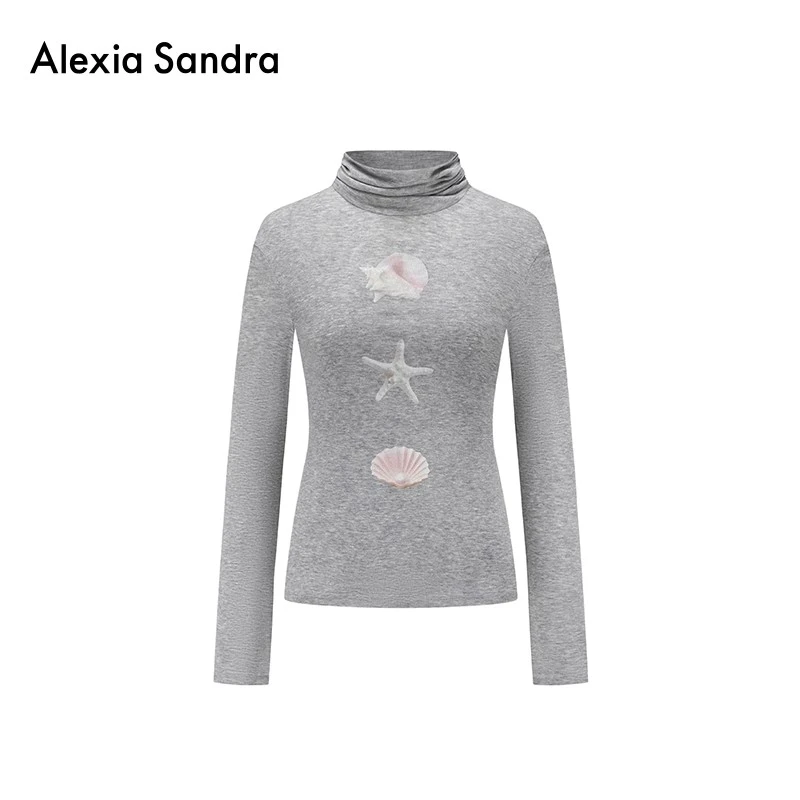 【茉舍】Alexia Sandra 贝壳印花领口抽皱轻薄打底725111-780