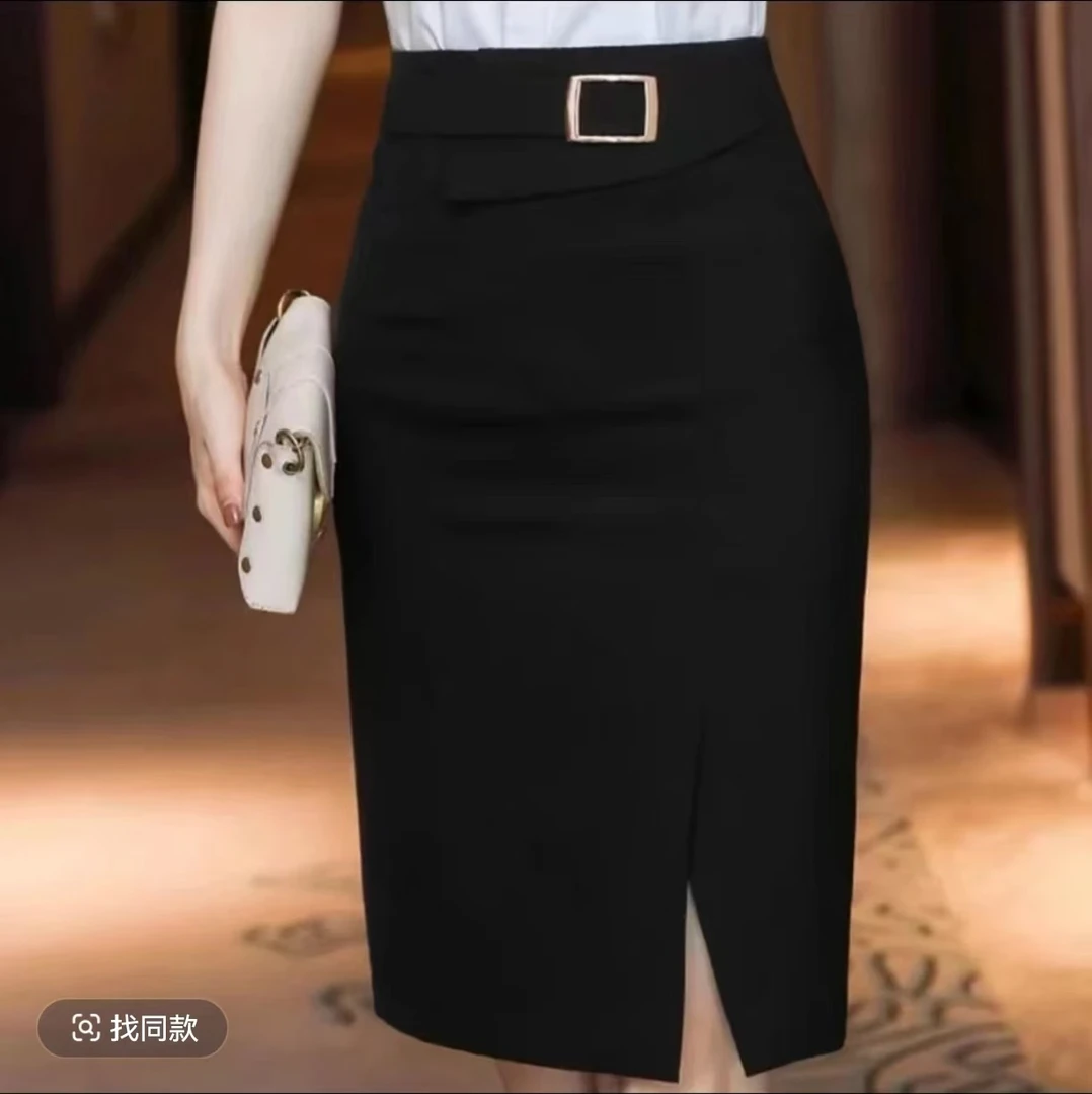 新款百搭显瘦A字裙TR裙斜纹面料女士黑色半身裙防走光