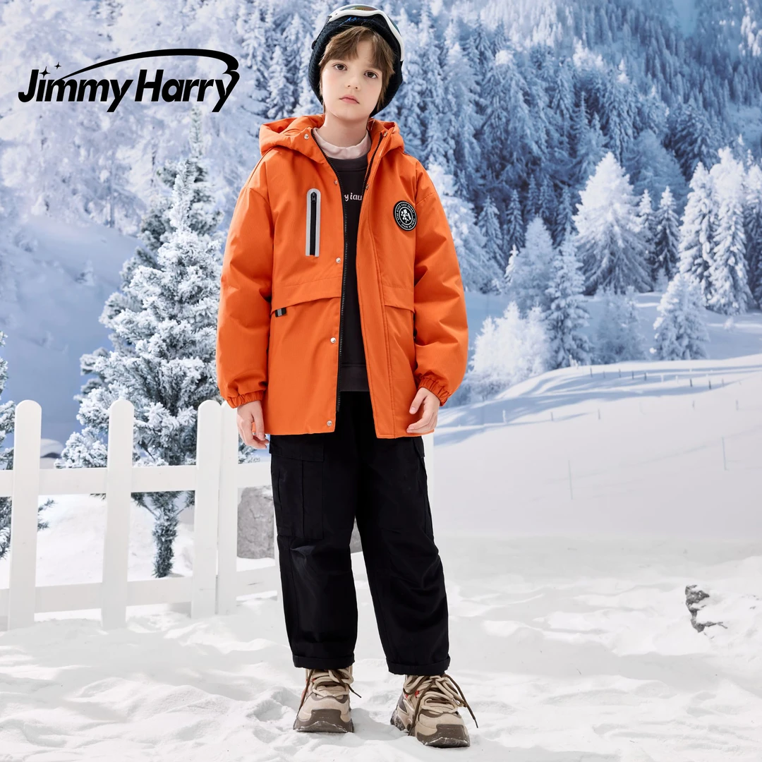 吉米妈连帽长款冬季工装中长款户外休闲风加厚85966