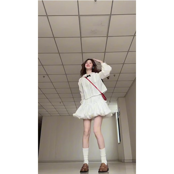 芭蕾风娃娃领白色衬衫连衣裙子女春夏2025新款开春气质穿搭套装裙