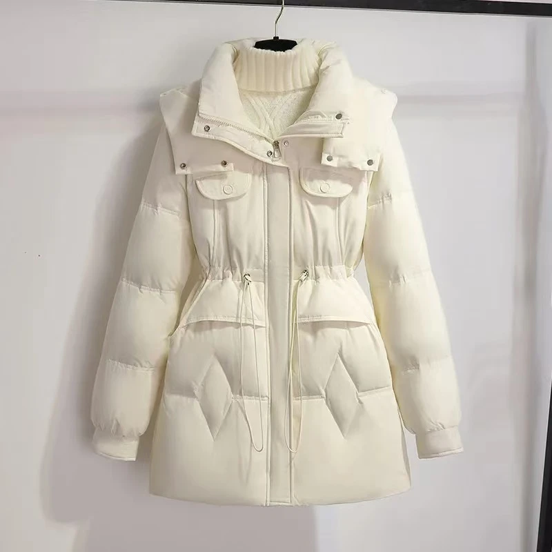 小香风棉服女中长款冬季厚实保暖棉衣韩版宽松显瘦束腰棉袄外套